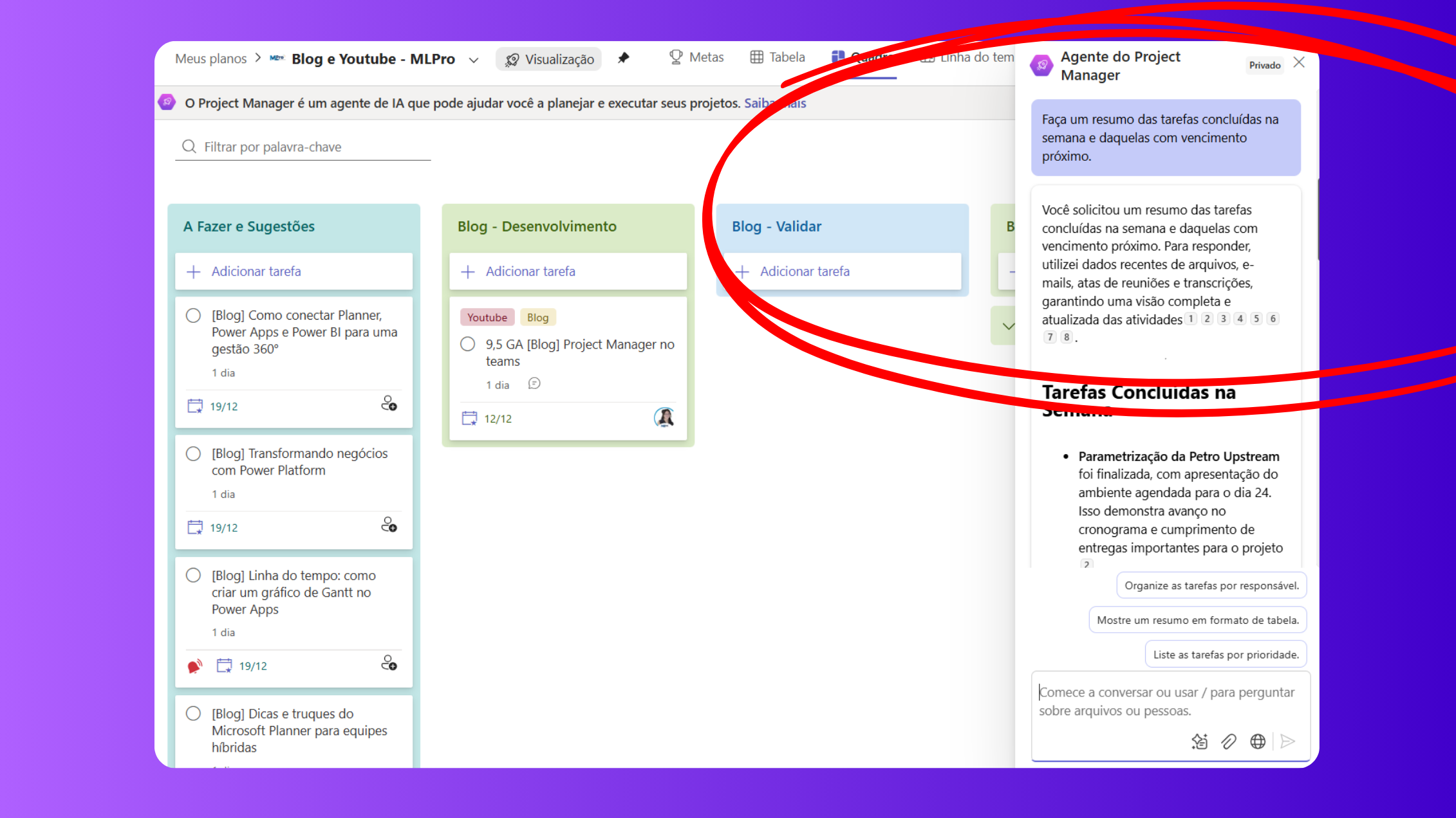 Resumo das tarefas com IA
