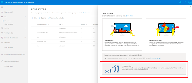 Criar um site no Sharepoint