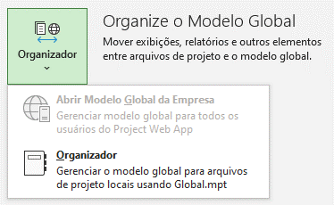 Menu organizador do Project Professional