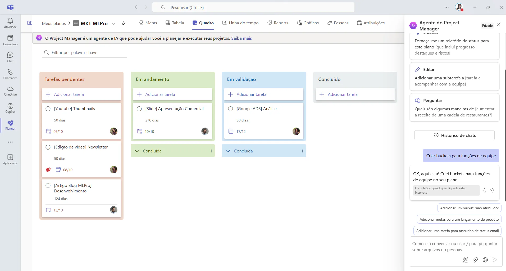 Project Manager Agent no Microsoft Planner